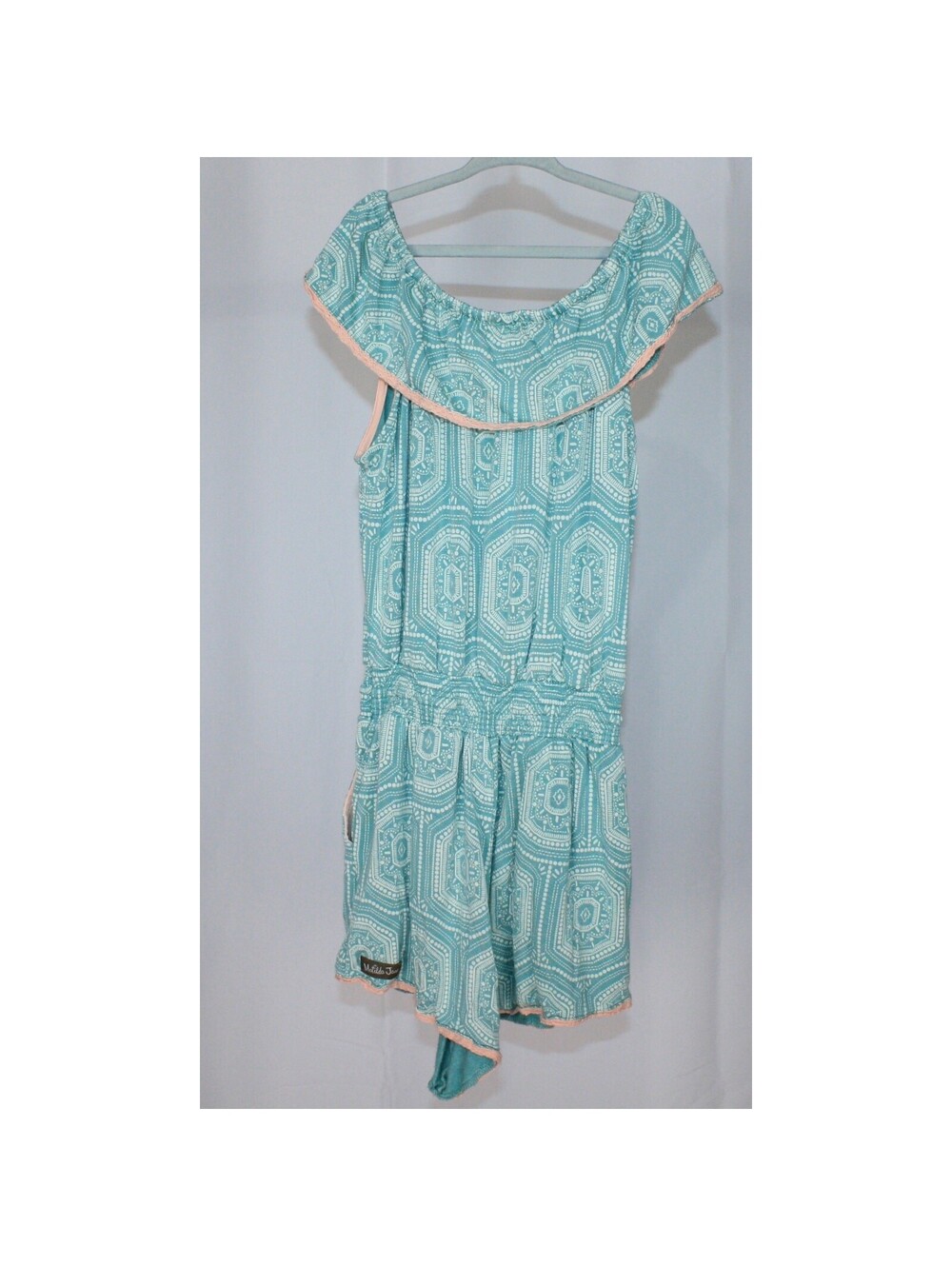 Matilda Jane Aqua Boho Romper Ruffle Neck Hem Girls
